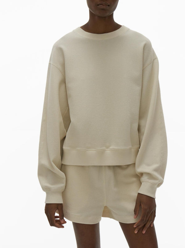 WINTER WHITE WAFFLE-KNIT SWEATSHIRT