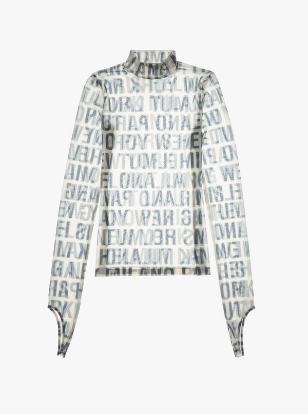 WINTER WHITE JERSEY PRINT MOCKNECK